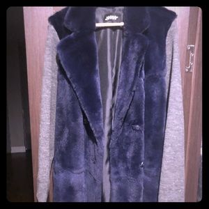 Sheared Rex rabbit coat with knit sleeves